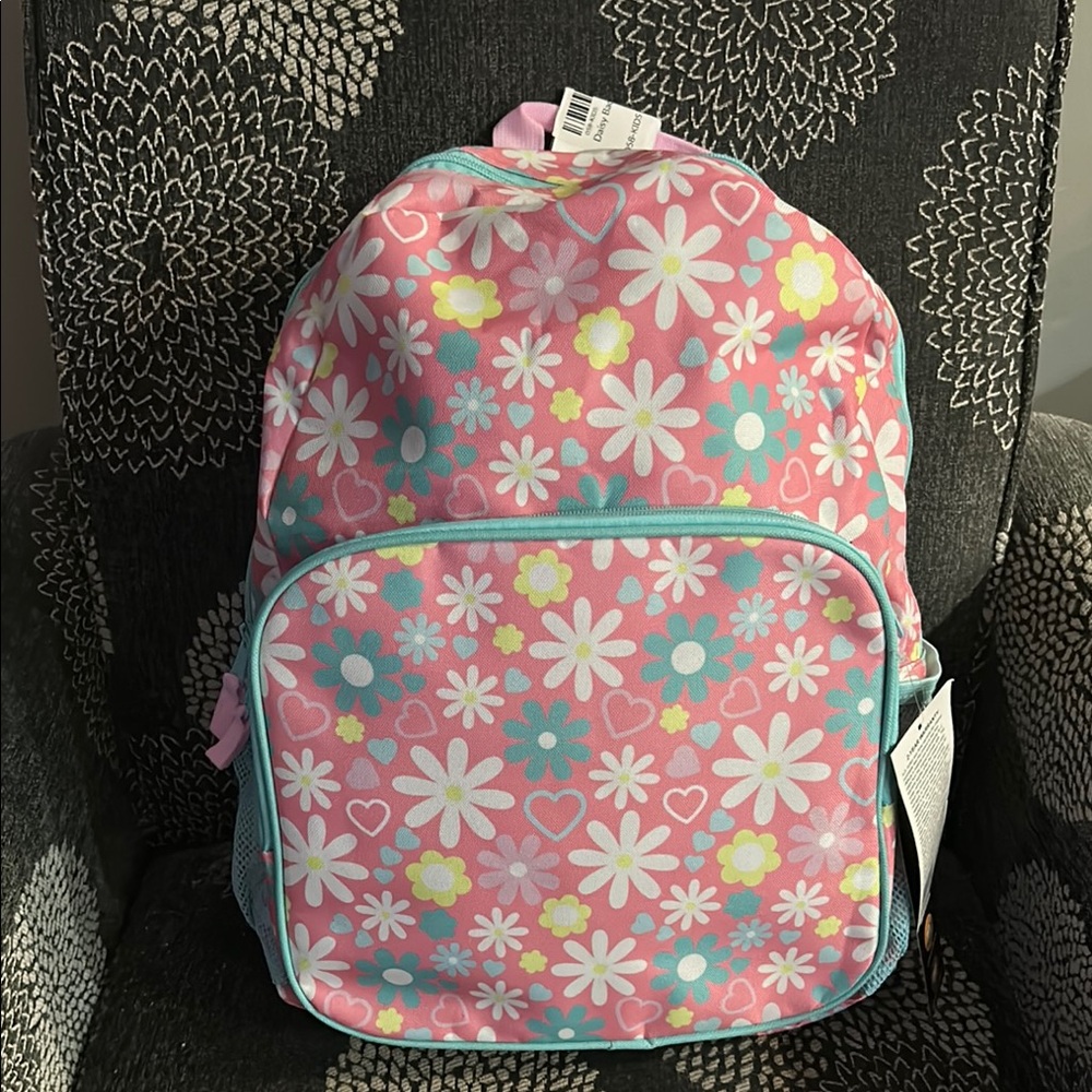 🌸Pink Floral Backpack with Daisies and Light Blue Accents